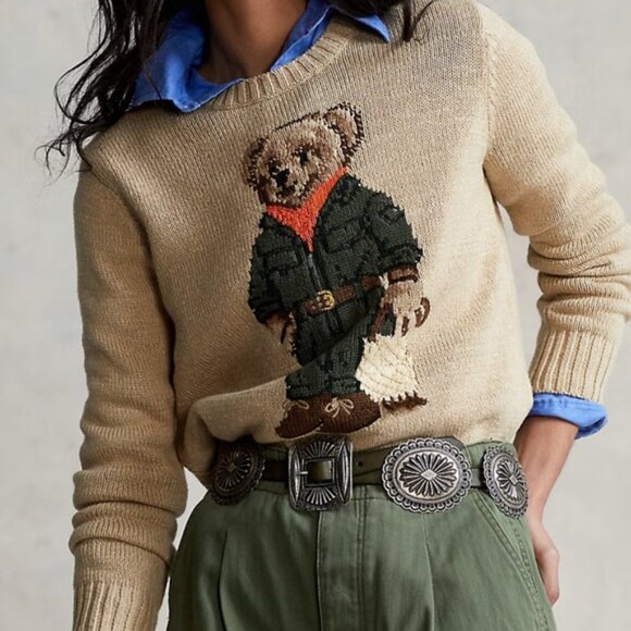 Ralph Lauren Tan and Red Cardigan Sweater - Picture 1 of 7